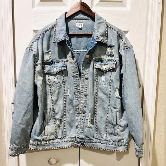 POL Studded Distressed Denim Jacket | Boho at Dawn | Size Small 🌅 - Picture 6 of 11